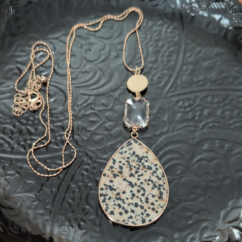 2 For $20.00- Gold-Tone Dalmatian Jasper Teardrop Pendant Necklace